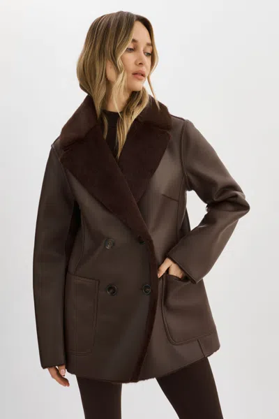 Lamarque Camille Faux Shearling Reversible Coat In Brown