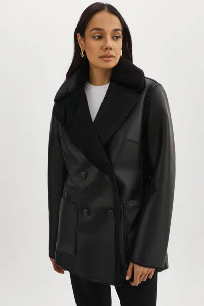 Lamarque Camille Faux Shearling Reversible Coat In Black