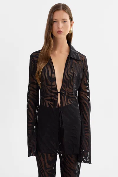 Lamarque Camine Sheer Zebra Blouse In Black