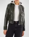 Lamarque Candace Lamb Leather Bomber Jacket In Dark Olive