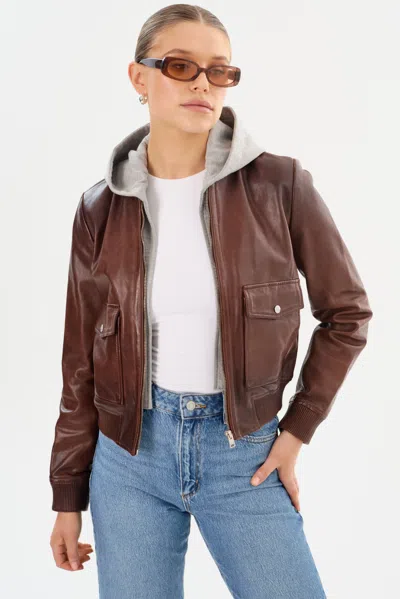 Lamarque Candace Leather Bomber Jacket In Brown