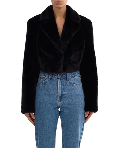 Lamarque Carlie Faux Fur Cropped Blazer In Black