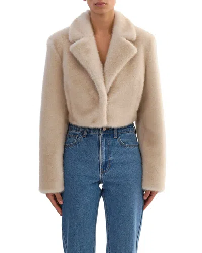 Lamarque Carlie Faux Fur Cropped Blazer In Brown