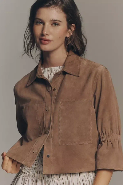 Lamarque Carolina Crop Suede Jacket In Brown