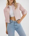 Lamarque Carolina Cropped Ruffle-sleeve Leather Jacket In Rose