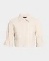 Lamarque Carolina Cropped Ruffle-sleeve Leather Jacket In White