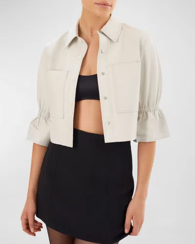 Lamarque Carolina Cropped Ruffle-sleeve Leather Jacket In Winter White