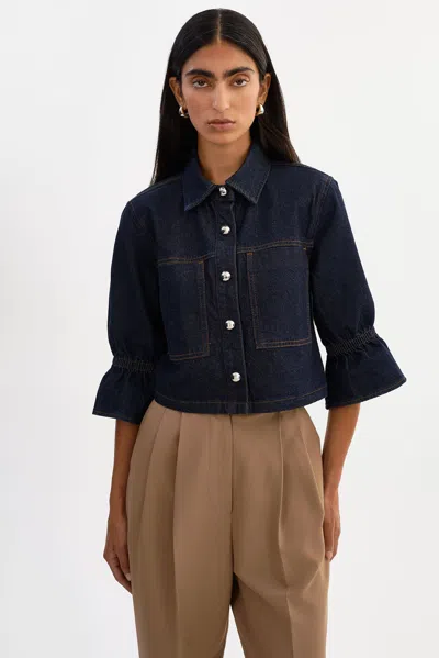 Lamarque Carolina D Ruffle Sleeve Denim Jacket In Black