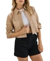 Lamarque Carolina Cropped Ruffle-sleeve Leather Jacket In Beige