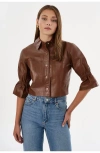 Lamarque Carolina | Leather Ruffle Sleeve Jacket In Brown