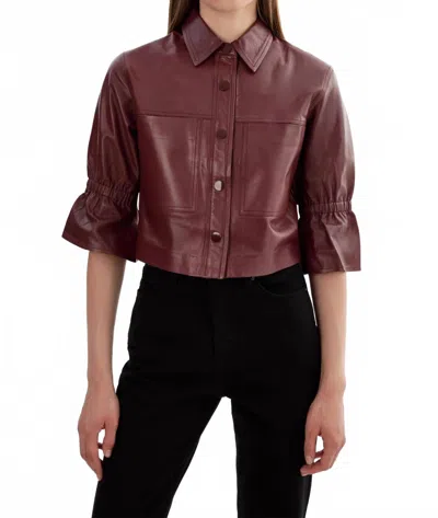 Lamarque Carolina Leather Ruffle Sleeve Jacket In Burgundy
