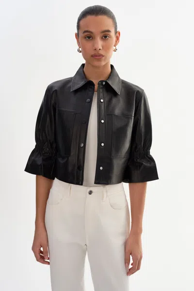 Lamarque Carolina Ruffle Sleeve Leather Jacket In Multi