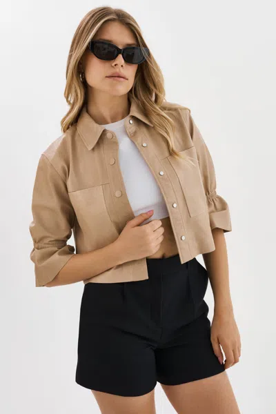 Lamarque Carolina Ruffle Sleeve Leather Jacket In Multi