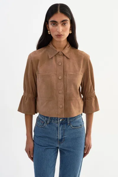Lamarque Carolina S Ruffle Sleeve Suede Jacket