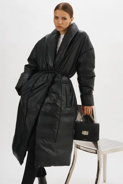 Lamarque Catalina Oversized Leather Blanket Coat In Black
