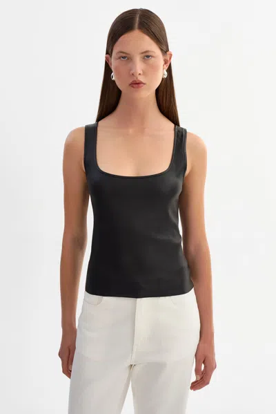 Lamarque Cesia Stretch Leather Tank Top In Black