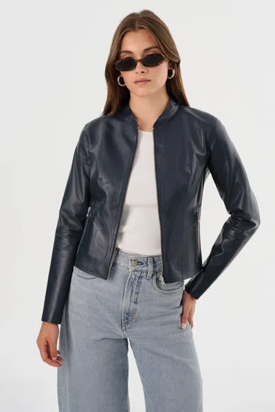 Lamarque Chapin Reversible Leather Bomber In Blue