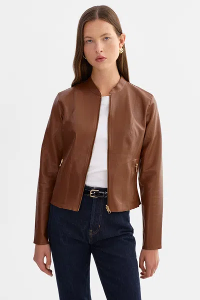 Lamarque Chapin Reversible Leather Bomber In Brown