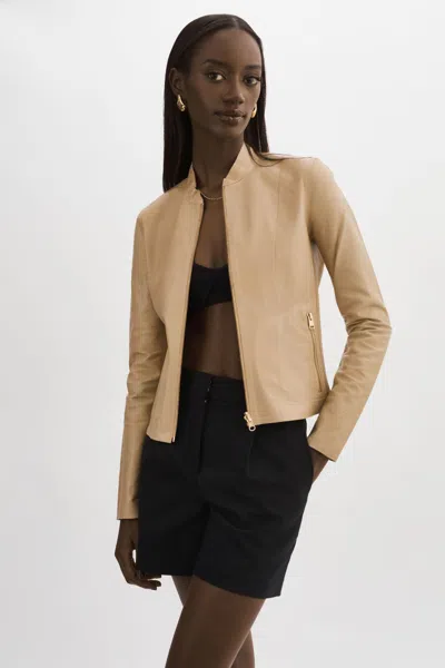 Lamarque Chapin Reversible Leather Bomber In Nude