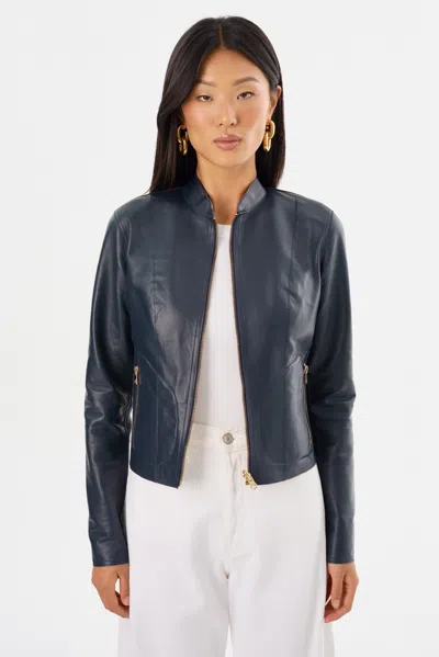 Lamarque Chapin Reversible Leather Bomber In Blue