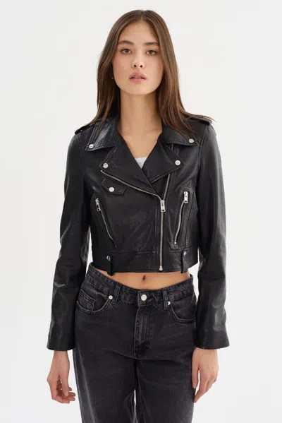 Lamarque Ciara Cropped Leather Biker Jacket