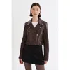 Lamarque Ciara | Cropped Leather Biker Jacket In Brown