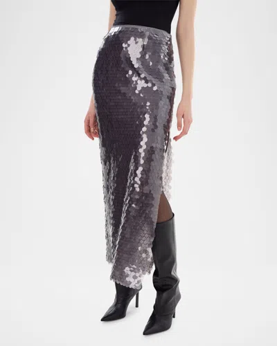 Lamarque Clara Sequined Straight Midi Skirt In Grey