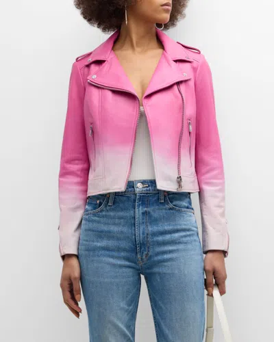 Lamarque Classic Leather Biker Jacket In Pink Ombre
