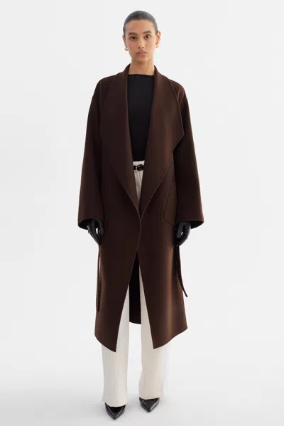 Lamarque Coreen Belted Wool Maxi Coat In Brown