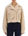 Lamarque Cropped Sherpa Biker Jacket In Neutral