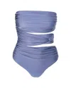 Lamarque Cutout Ruched Bandeau One Piece Swimsuit In Blue