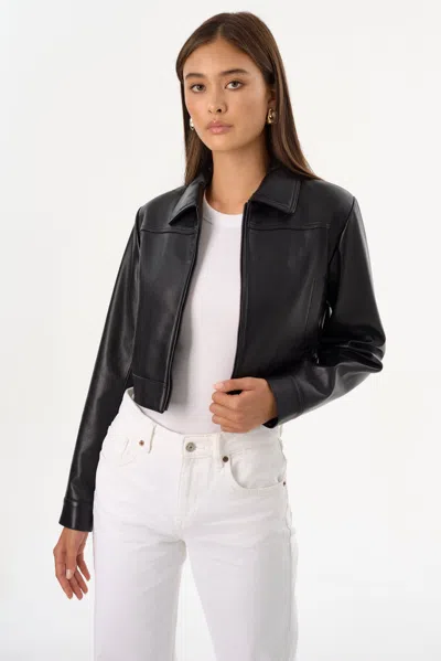 Lamarque Damiana Cropped Recycled Leather Jacket In Black