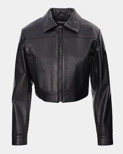 Lamarque Damiana Relaxed Leather Shirt Jacket In Black