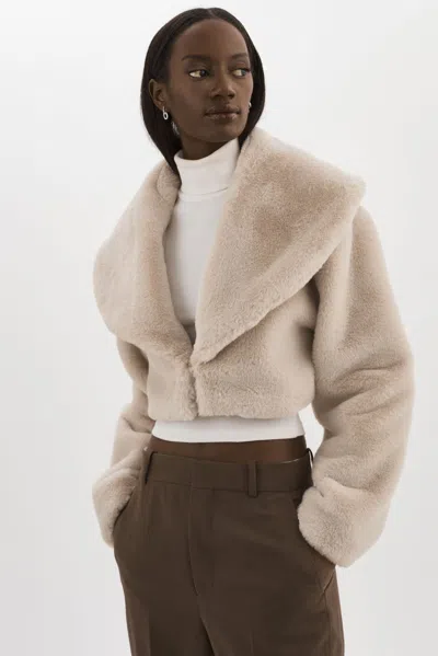 Lamarque Danika Cropped Faux Fur Jacket In Neutral