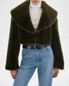 Lamarque Danika Faux Fur Cropped Coat In Dark Olive