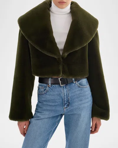 Lamarque Danika Faux Fur Cropped Coat In Dark Olive