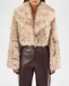 Lamarque Danika Leopard-printed Faux Fur Cropped Coat In Beige Leopard