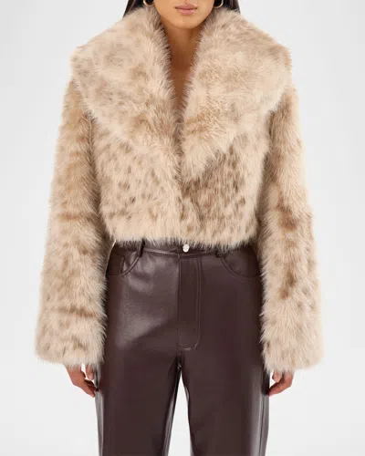 Lamarque Danika Leopard-printed Faux Fur Cropped Coat In Beige Leopard