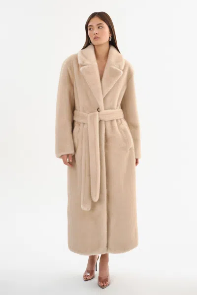 Lamarque Darelle Oversized Faux Fur Maxi Coat In Neutral