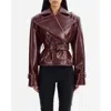 Lamarque Ladies Belted Faux Leather Jacket In Burgundy