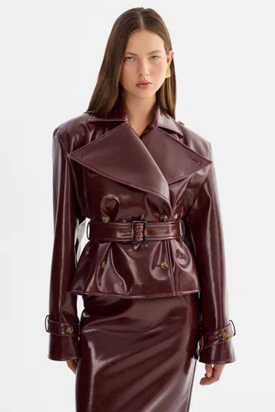 Lamarque Delania Faux Patent Leather Trench Coat In Burgundy