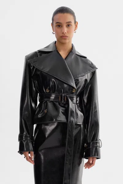 Lamarque Delania Faux Patent Leather Trench Coat In Black