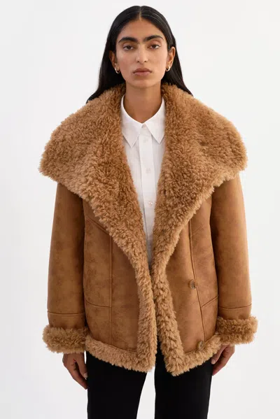 Lamarque Demi Faux Shearling Coat In Brown