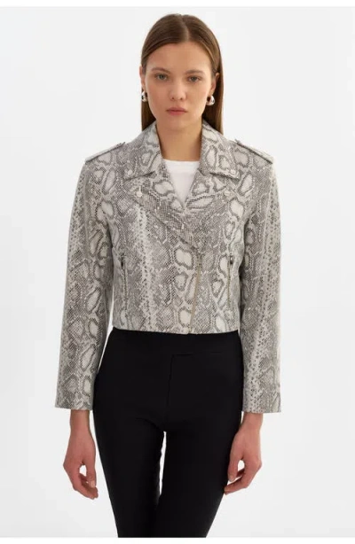 Lamarque Denalda | Leather Cropped Biker Jacket In Animal Print