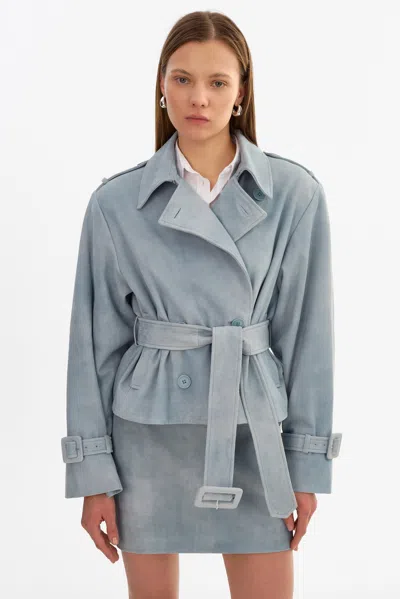 Lamarque Dhana Suede Short Trench Coat In Blue