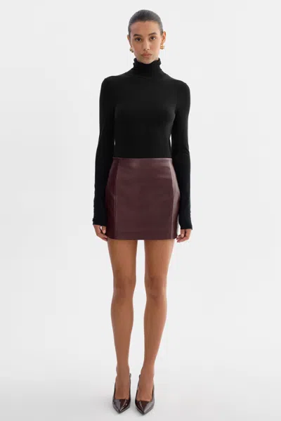 Lamarque Diana Leather Hourglass Mini Skirt In Black