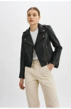 Lamarque Donna Gold | Iconic Leather Biker Jacket In Black