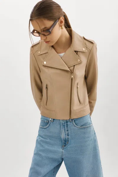 Lamarque Donna Gold Iconic Leather Biker Jacket In Brown