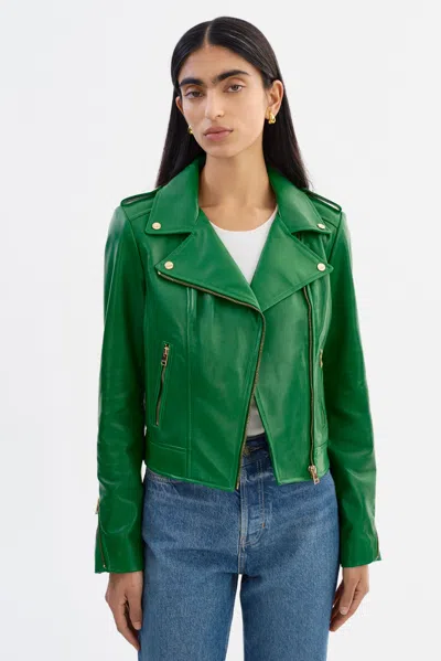 Lamarque Donna Gold Iconic Leather Biker Jacket In Green