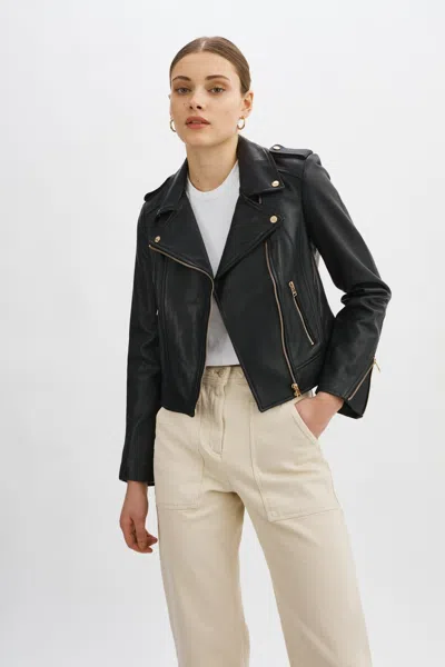 Lamarque Donna Gold Iconic Leather Biker Jacket In Blue